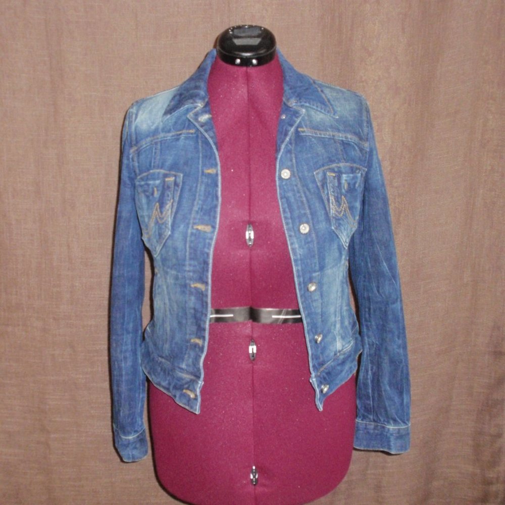 LTB Distressed Denim Jean Jacket Cropped Button Front Sz M
